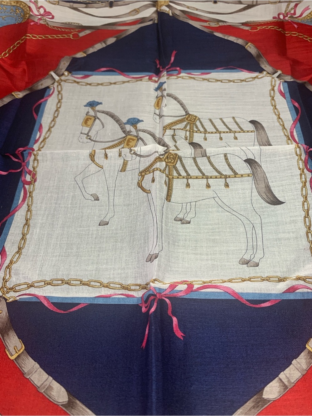 Celine Handkerchief in Navy, Red, Blue, White with Gold Accents